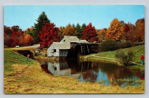 Old Mill by Pond Framed by Beautiful Fall Foliage Vintage Postcard 0751