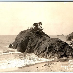 c1930s Port Orford, OR RPPC Battle Rock Real Photo Coast Highway Postcard A97