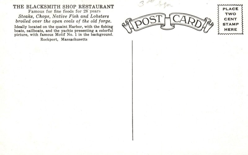 VINTAGE POSTCARD DINING AT THE BLACKSMITH SHOP RESTAURANT ROCKPORT MASS