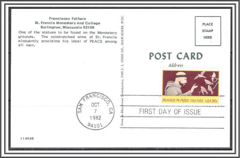 US #2023 St Francis Postcard FDC