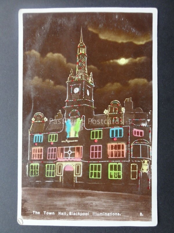 Lancashire BLACKPOOL ILLUMINATIONS The Town Hall c1931 RP