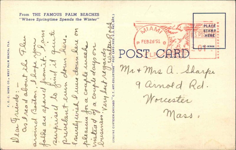 Palm Beach Florida FL Golfing at Breakers c1930s-40s Linen Postcard