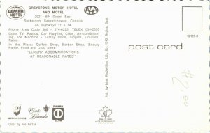 Postcard SK Saskatoon Greystone Motor Hotel & Motel on 8th Street East 1970s K50
