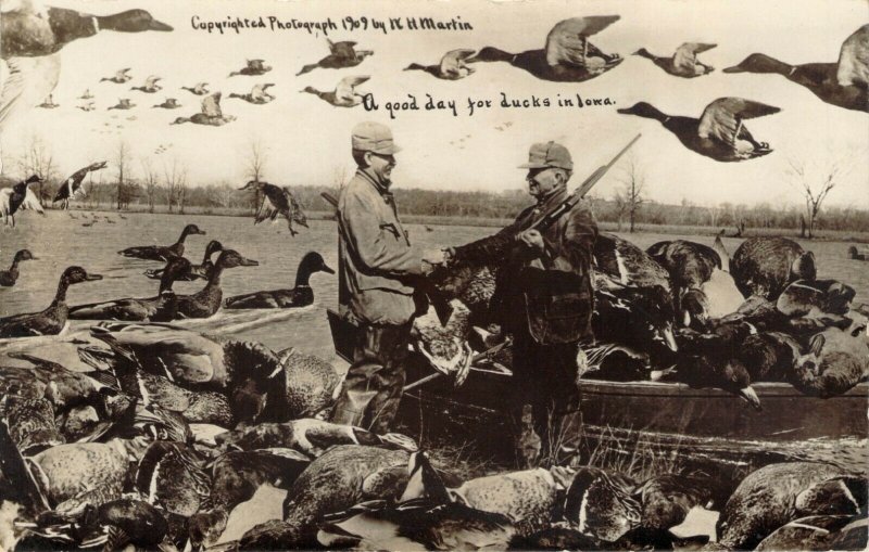 1909 RPPC A Good Day for Ducks in Iowa Exaggeration Unused AZO Man Cave Postcard