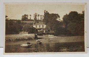 RPPC Fowey South Cornwall Beach Row Boats Bungalow Cottage Home Postcard B6