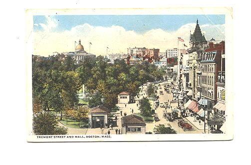 Tremont Street and Mall, Boston, Massachusetts, Used 1916 Cambridge Flag Cancel