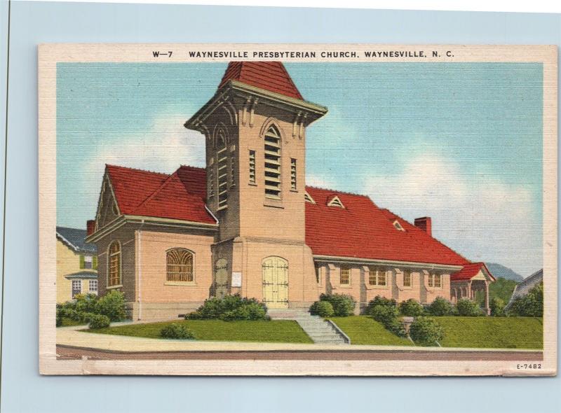 Postcard NC Waynesville The Waynesville Presbyterian Church Vintage Linen O04