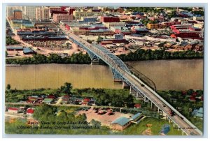 c1940 Aerial View Long-Allen Bridge Bossier City Shreveport Louisiana Postcard