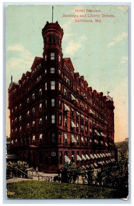 Baltimore Maryland Postcard Hotel Rennert Saratoga Liberty Streets c1910 Vintage