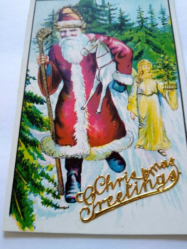 Vintage Christmas Postcard Santa Claus Raised Text Glitter Germany Series 76 78