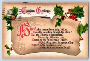 St. Paul MN Postcard Christmas Greetings Holly Berries Embossed Tuck 1912 Posted