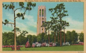 Vintage Postcard Singing Tower Peaceful Mountain Lake Sanctuary Lake Wales Fla.