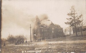 J82/ Jackson Minnesota RPPC Postcard c1910 Old High School Fire Disaster 75
