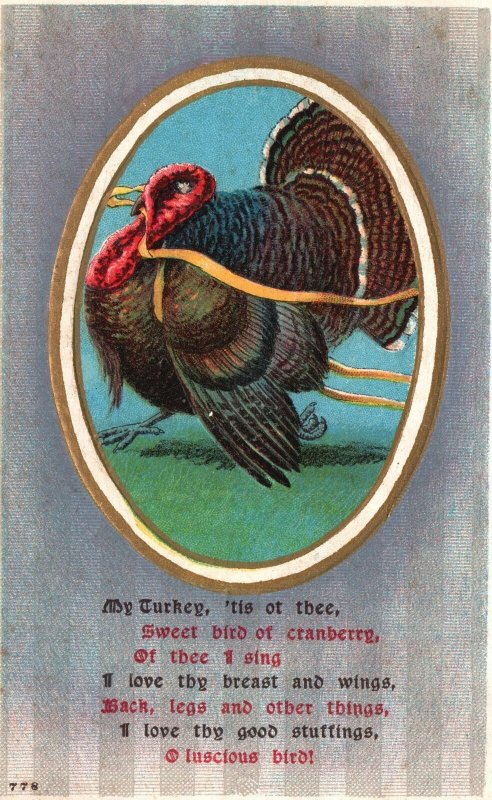 Vintage Postcard 1910's My Turkey This Of Thee Sweet Bird Of Cranberrg Of Thee