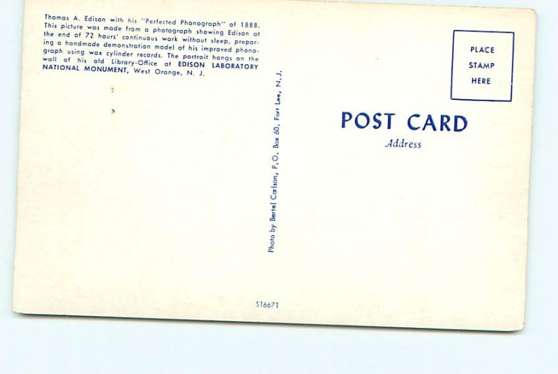 Buy Postcard Thomas Edison Phonograph New Jersey