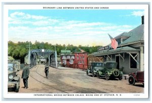 c1920 International Bridge Between Calais Maine & St. Stephen US Custom Postcard