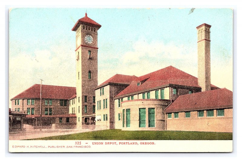 Union Depot Portland Oregon Postcard Railroad Station Clocktower 