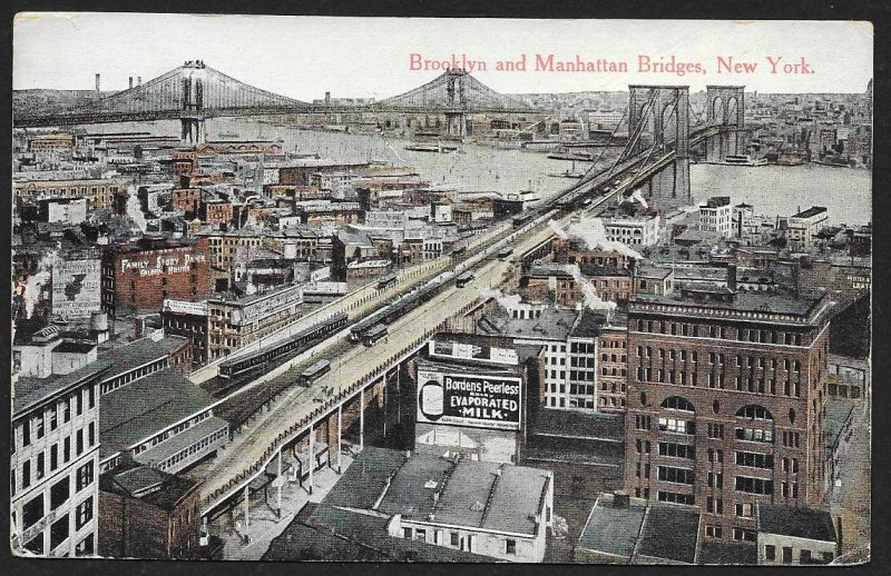 Brooklyn & Manhattan Bridges New York New York Used c1914