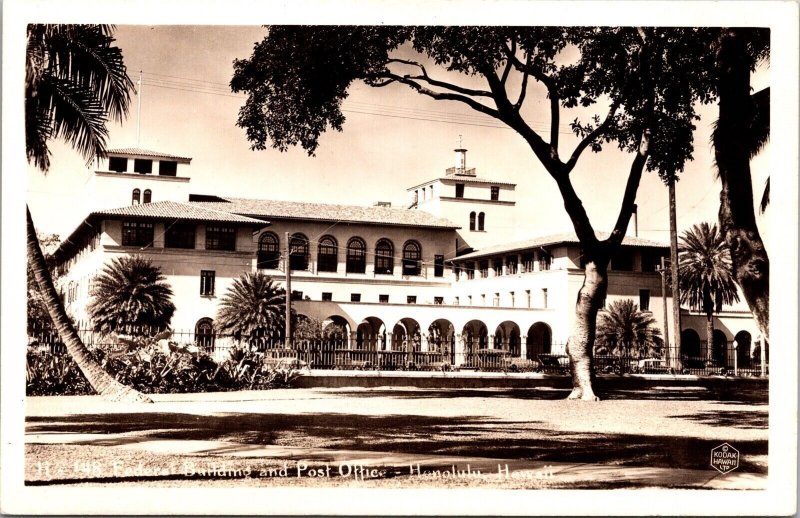 Real Photo Postcard Federal Building and Post Office in Honolulu, Hawaii