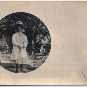 c1900s Rochester, NY Cute Girl Outside House RPPC Real Photo Fashionable PC A122