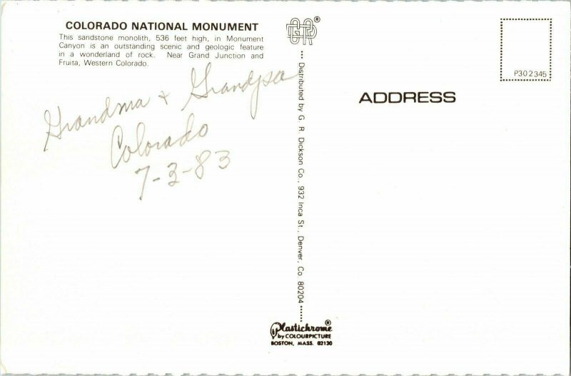 Colorado National Monument Aerial Mountains Sandstone Monolith Junction Postcard 