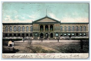 1906 Art Institute Building Road Street Crowd Chicago Illinois Vintage Postcard