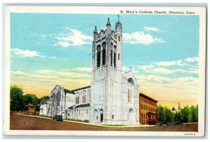 1941 Exterior St Mary Catholic Church Building Ottumwa Iowa IA Vintage Postcard