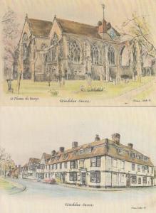 Winchelsea Hotel Pub + Church 2x Artist Drawing Sussex Rare 1980s Postcard s