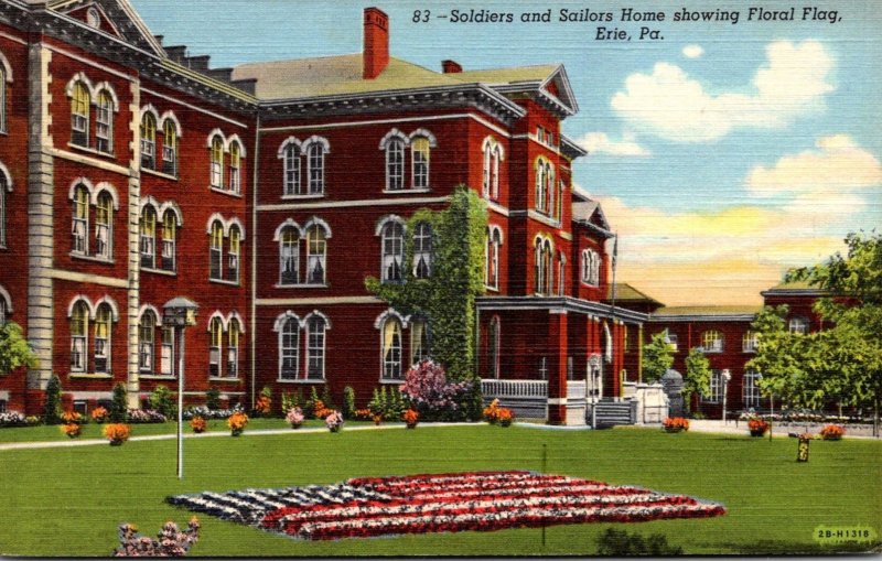 Pennsylvania Erie Soldiers and Sailors Home Showing Floral Flag Curteich