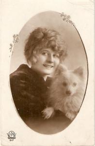 \Glamour lady with her dog\ Nice antique French postcard