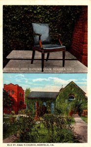 Virginia Norfolk Historical John Hancock Chair & Old St Paul's Church Cu...