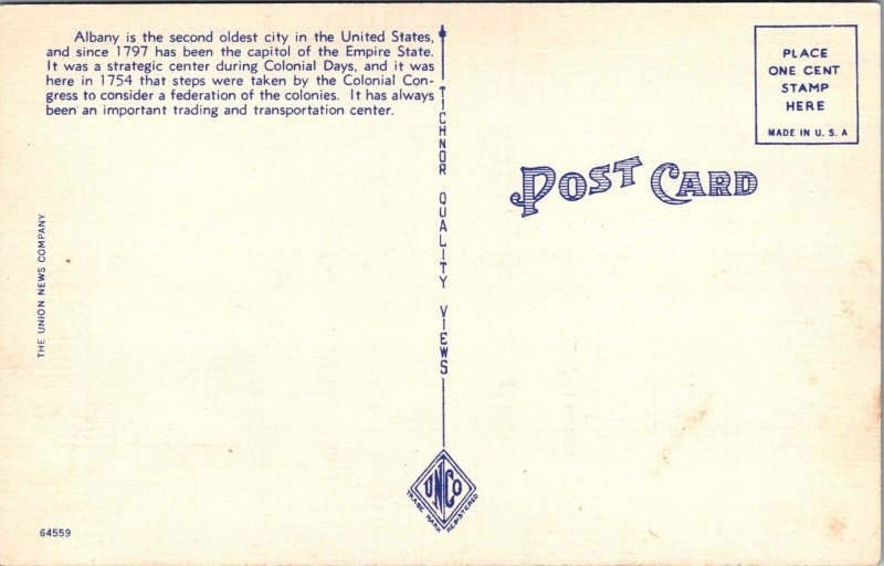 Post Office, Albany, NY Linen Postcard ~ K20