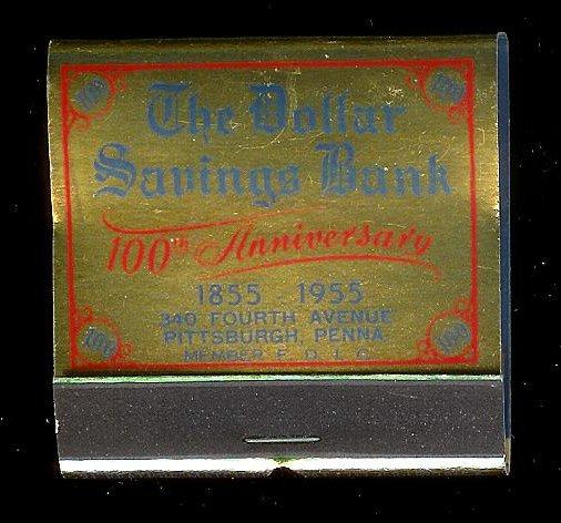 DOLLAR SAVINGS BANK 1955 Full Unstruck Feature Matchbook