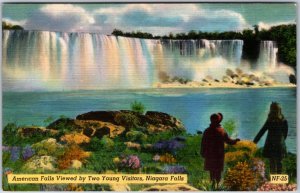 VINTAGE POSTCARD VIEW OF THE AMERICAN FALLS BY TWO YOUNG VISITORS