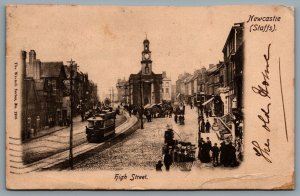 Postcard Newcastle United Kingdom c1902 Staffs High Street Tram Staffordshire