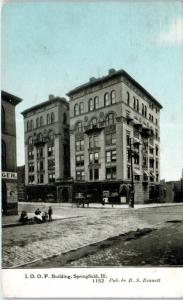 SPRINGFIELD, IL Illinois I O O F  BLDG  Street Scene c1910s Photoette  Postcard