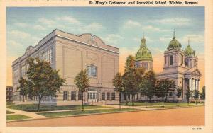 WICHITA, KS Kansas   ST MARY'S CATHEDRAL & PAROCHIAL SCHOOL    c1940's  Postcard