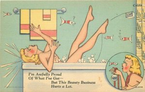 Sexy Blonde beauty bathtub interior Teich 1940s Postcard 21-11692