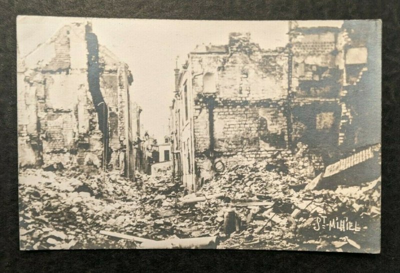Mint Vintage WWI City Ruins St Mihiel Real Photo Postcard RPPC