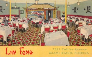 Miami Beach Florida Lin Fong Chinese Restaurant Dining Room Postcard AA72045