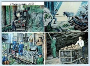 CHEMAINUS, British Columbia B.C. ~ Artist's MURALS Mining Train 4.5x6 Postcard