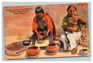 Vintage 1940's Postcard Native American Pueblo Indians Making Pottery