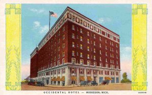 Occidental Hotel Muskegon Michigan linen postcard