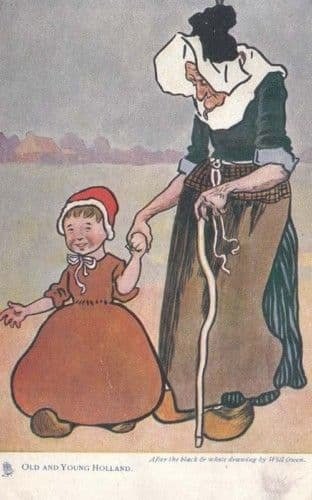 Holland Dutch Old Age Pensioner vs Lady Young Child Costume Fashion Postcard