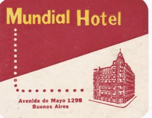 Argentina Buenos Aires Mindial Hotel Red Vintage Luggage Label sk2650.1