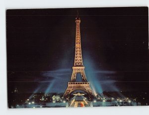 Postcard Illuminated Eiffel Tower at Night Paris France