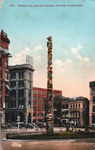 VINTAGE POSTCARD TOTEM POLE PIONEER SQUARE SEATTLE WA DUAL CANCELS ROUGH CORNER