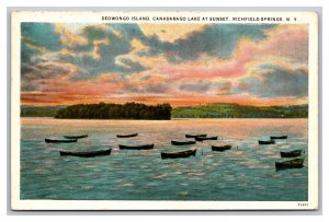 Vintage 1920s Postcard Deowongo Island Canadarago Lake Richfield Springs NY