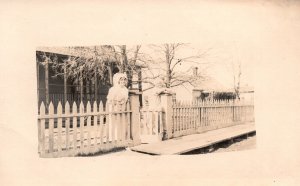 Postcard Two Woman in White Dress Leaning Fence in Front of Home Portrait Photo