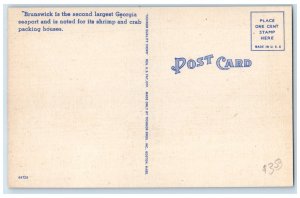 c1940's Newcastle Street Looking North Brunswick Georgia GA Laundry Postcard